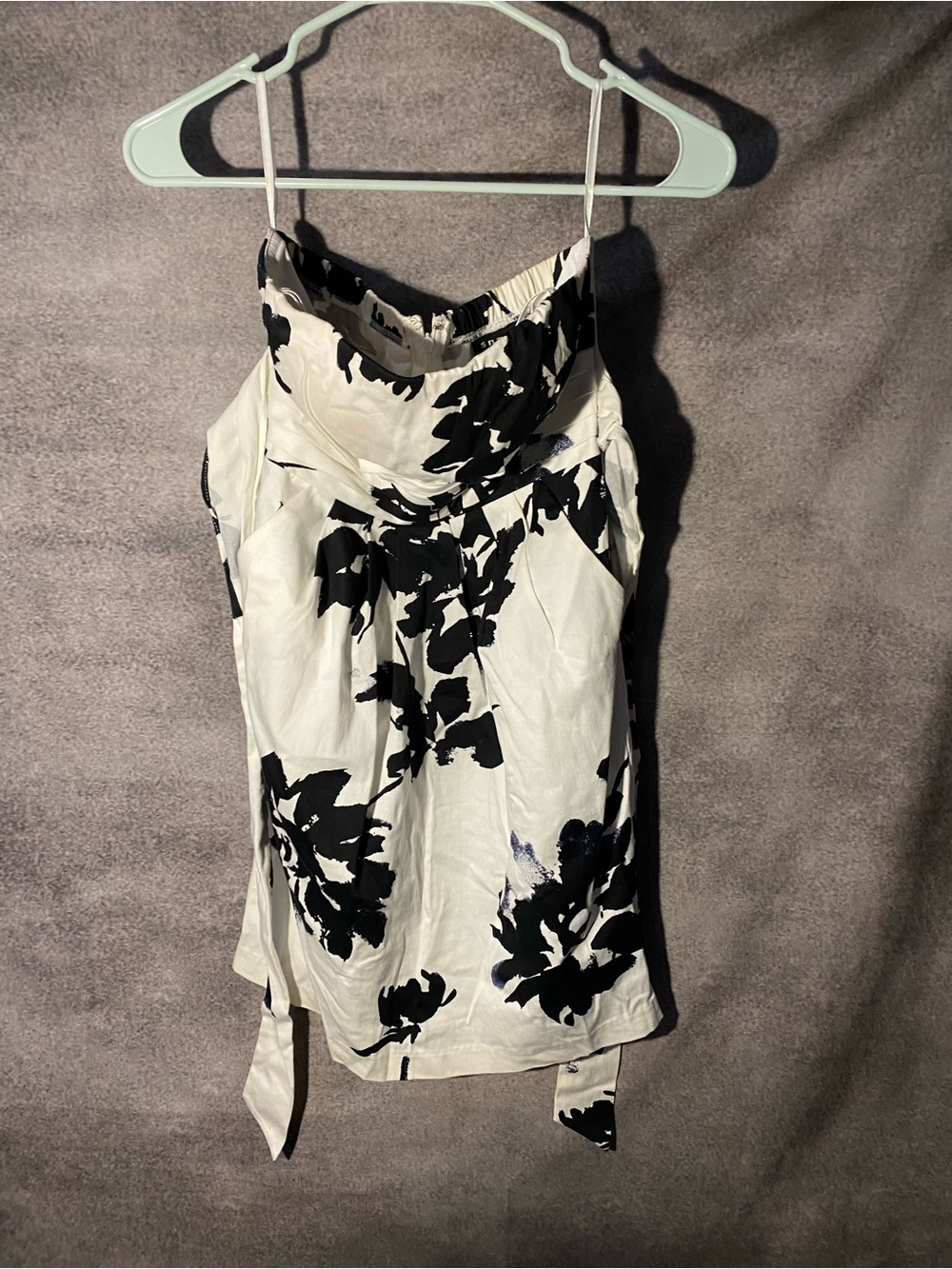 Snap Y2K Strapless Top Floral Black White Bow Tie Back Corset Bustier Size 3